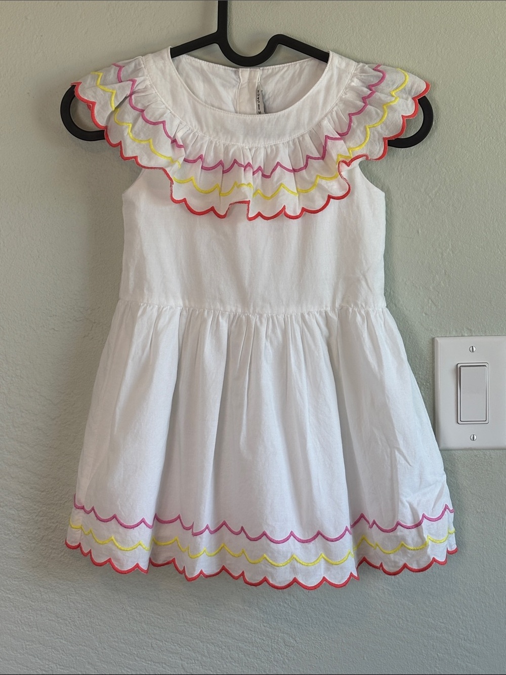Bundle 2/$30! Janie and Jack White Cotton Dress Pastel Scalloped Trim Ruffles